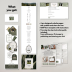 Plantilla de sitio web de boda floral blanco verde salvia con RSVP | Plantilla web editable de Canva | Invitación digital y Save the Date Old Money