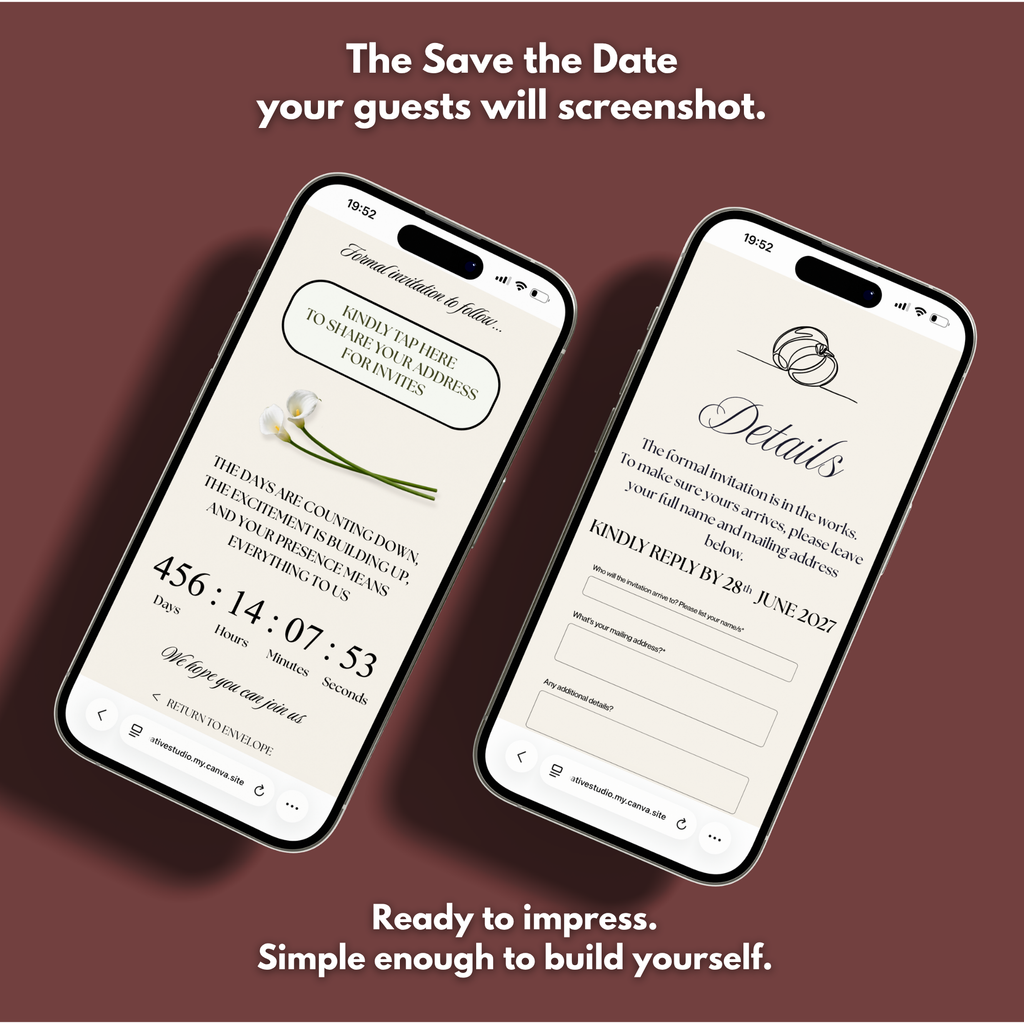 Burgundy Ivory Save the Date Website Template Canva | Digital Wedding Website with Voice Note + RSVP | Lace Envelope