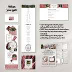 Plantilla de sitio web de boda floral borgoña, verde y rosa con RSVP | Plantilla web editable de Canva | Invitación digital Old Money para guardar la fecha