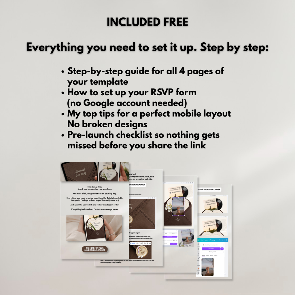 Brown Save the Date Website Template Canva | Digital Wedding Website with Voice Note + RSVP | Lace Envelope
