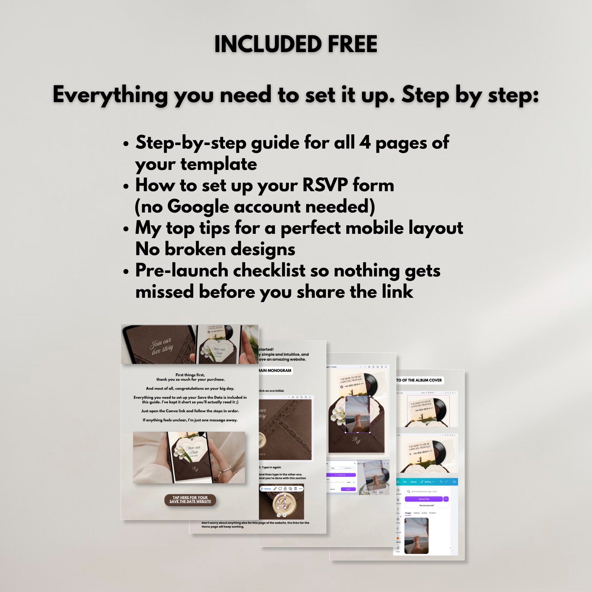 Brown Save the Date Website Template Canva | Digital Wedding Website with Voice Note + RSVP | Lace Envelope
