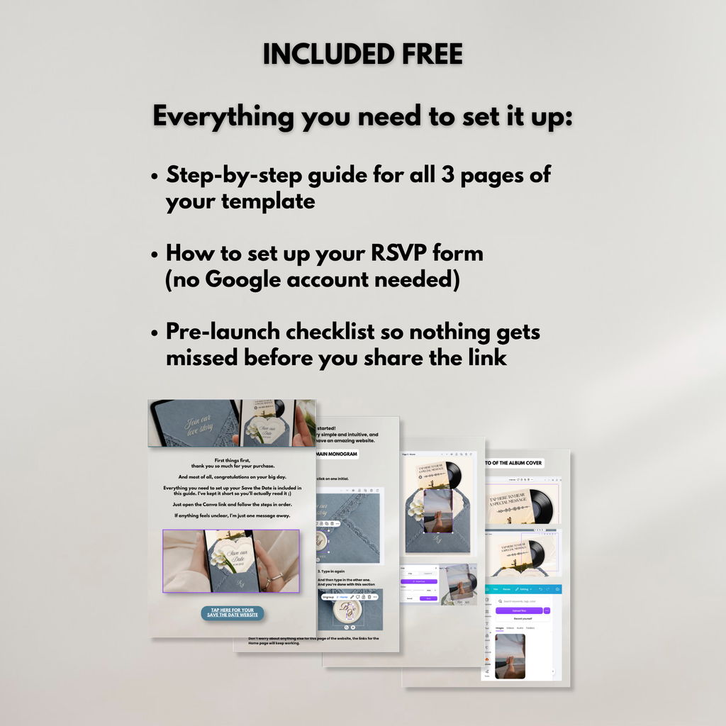 Dusty Blue Save the Date Website Template Canva | Digital Wedding Website with Voice Note + RSVP | Lace Envelope