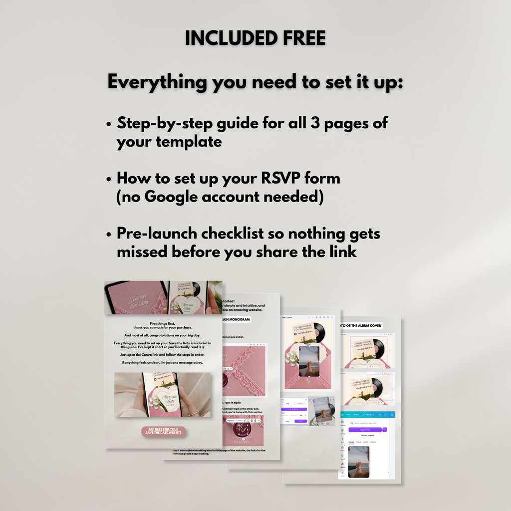 Dusty Pink Save the Date Website Template Canva | Digital Wedding Website with Voice Note + RSVP | Lace Envelope