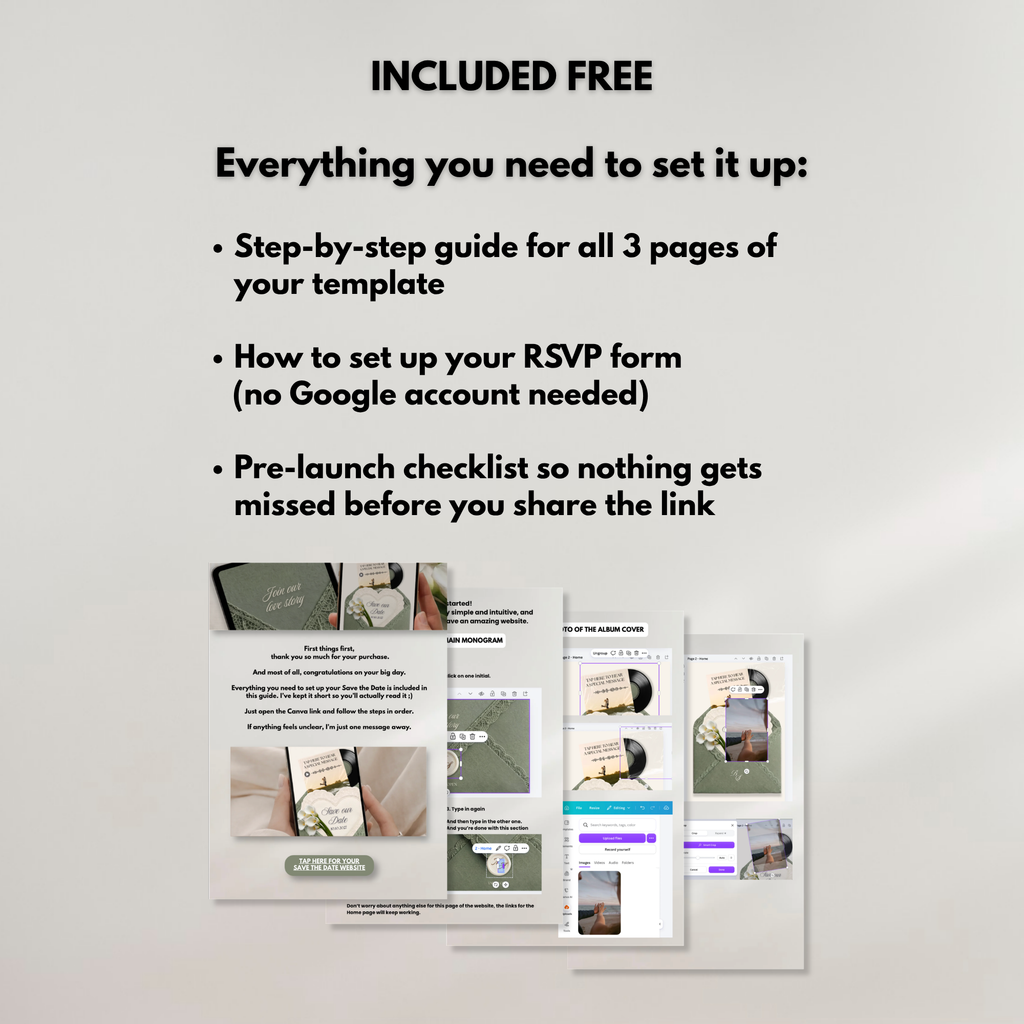 Sage Green Save the Date Website Template Canva | Digital Wedding Website with Voice Note + RSVP | Lace Envelope