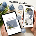 Dusty Blue Wedding Website Template with RSVP | Editable Canva Web Template | Old Money Digital Invitation & Save the Date