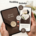 Brown Save the Date Website Template Canva | Digital Wedding Website with Voice Note + RSVP | Lace Envelope