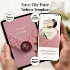Dusty Pink Save the Date Website Template Canva | Digital Wedding Website with Voice Note + RSVP | Lace Envelope