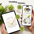 White and Green Floral Wedding Website Template with RSVP | Editable Canva Web Template | Old Money Digital Invitation & Save the Date