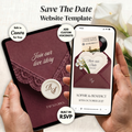 Burgundy Ivory Save the Date Website Template Canva | Digital Wedding Website with Voice Note + RSVP | Lace Envelope