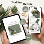 Plantilla de sitio web de boda floral blanco verde salvia con RSVP | Plantilla web editable de Canva | Invitación digital y Save the Date Old Money