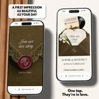 Olive Green & Burgundy Save the Date Website Template Canva | Digital Wedding Website with Voice Note + RSVP | Lace Envelope