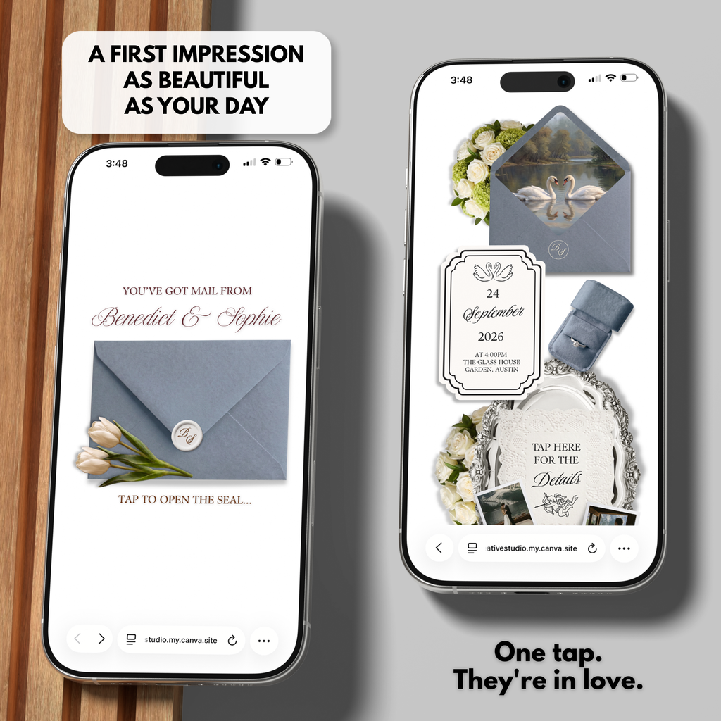 Dusty Blue Wedding Website Template with RSVP | Editable Canva Web Template | Old Money Digital Invitation & Save the Date