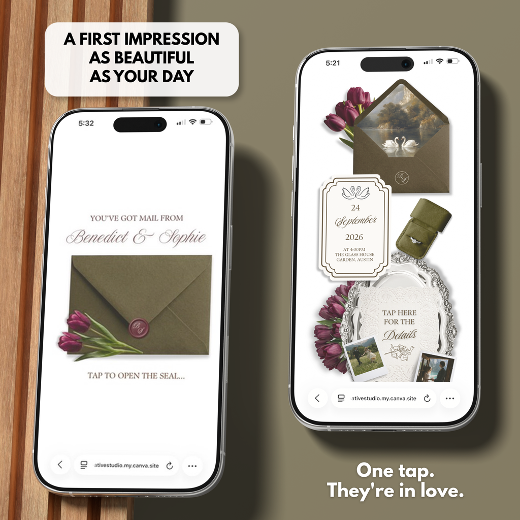 Olive Green Burgundy Floral Wedding Website Template with RSVP | Canva Web Template | Old Money Digital Invitation & Save the Date