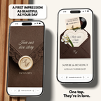 Brown Save the Date Website Template Canva | Digital Wedding Website with Voice Note + RSVP | Lace Envelope