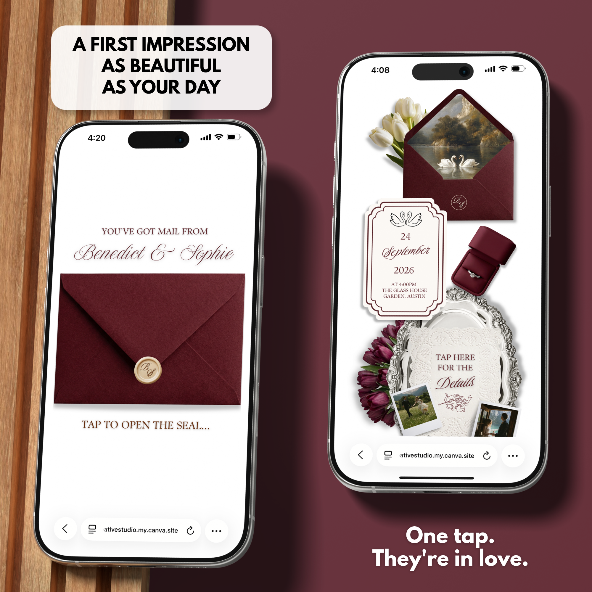 Burgundy Ivory Floral Wedding Website Template with RSVP | Canva Web Template | Old Money Digital Invitation & Save the Date