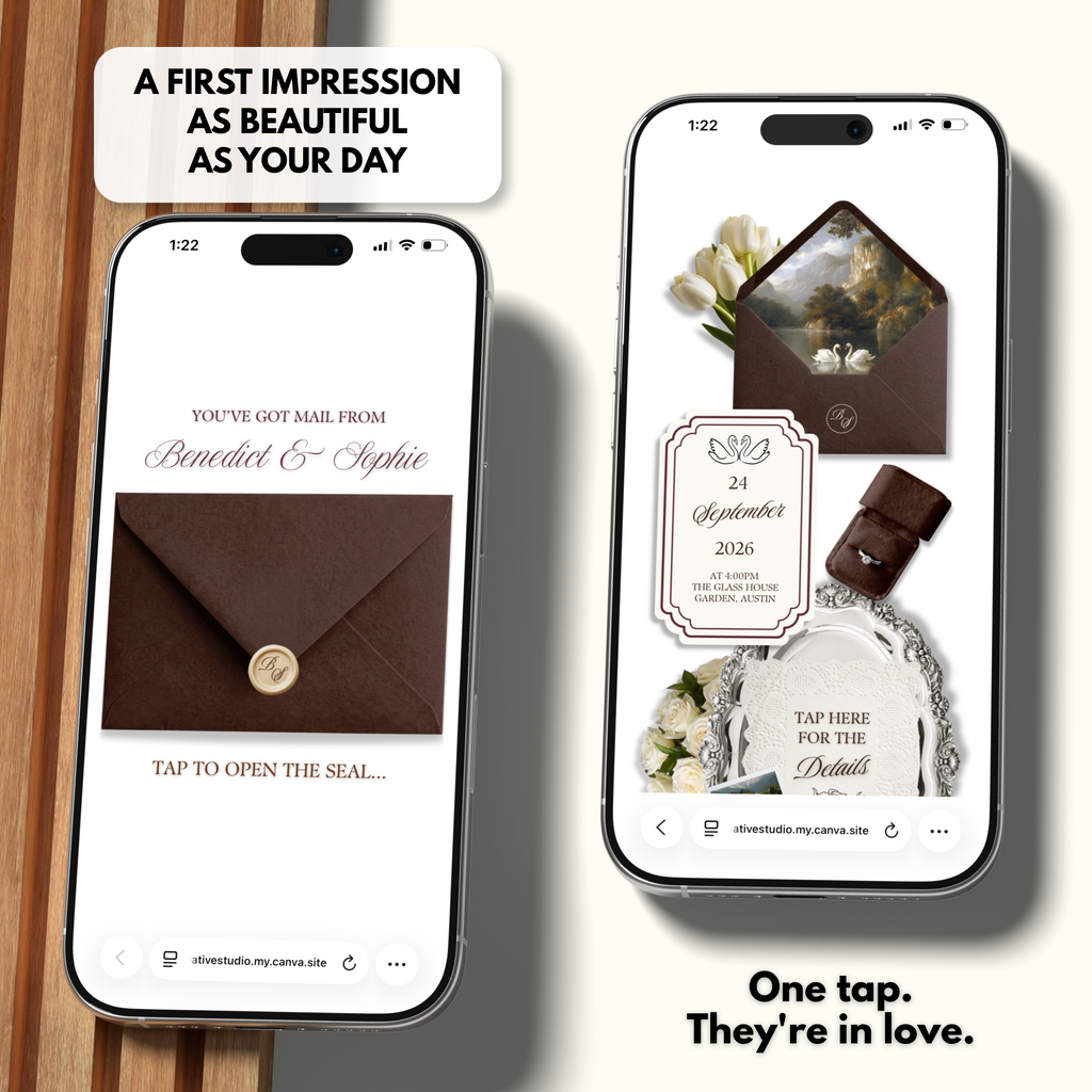 Brown & Ivory Floral Wedding Website Template with RSVP | Editable Canva Web Template | Old Money Digital Invitation Save the Date