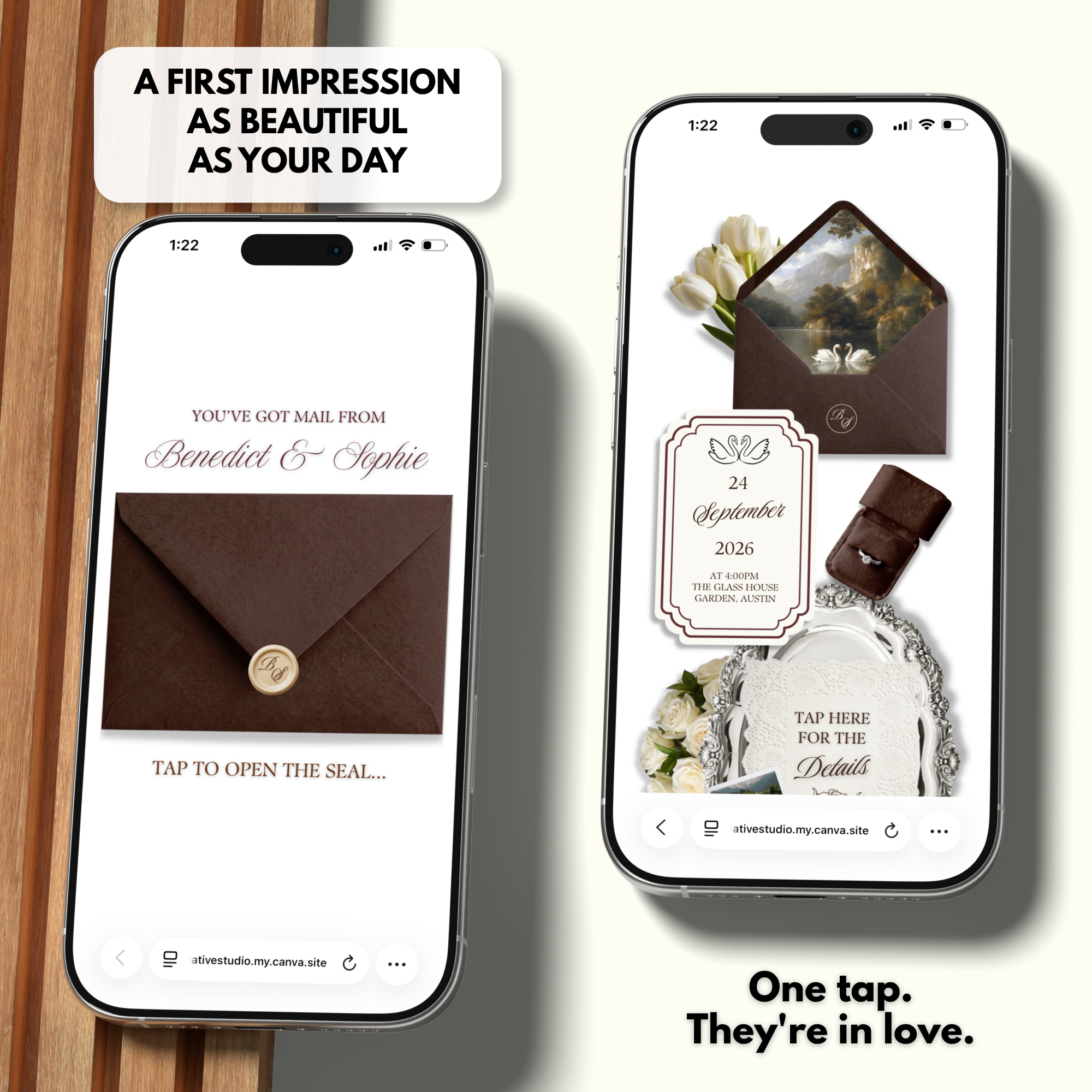 Brown & Ivory Floral Wedding Website Template with RSVP | Editable Canva Web Template | Old Money Digital Invitation Save the Date