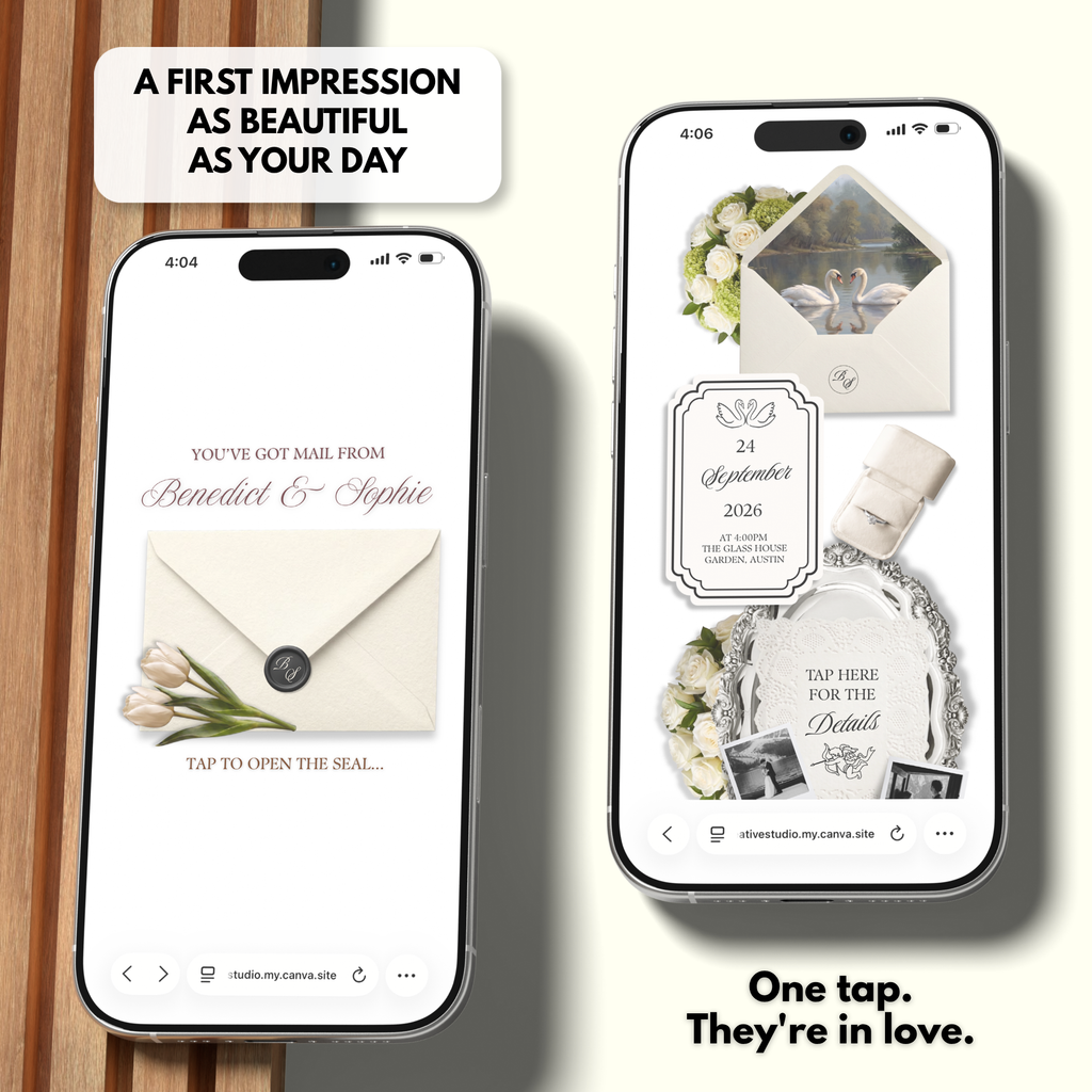 Ivory Black Green Burgundy Floral Wedding Website Template with RSVP | Canva Web Template | Old Money Digital Invitation & Save the Date