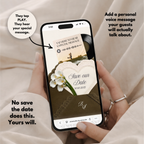 Olive Green & Burgundy Save the Date Website Template Canva | Digital Wedding Website with Voice Note + RSVP | Lace Envelope