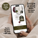 Olive Green Burgundy Floral Wedding Website Template with RSVP | Canva Web Template | Old Money Digital Invitation & Save the Date