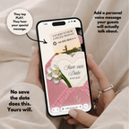 Dusty Pink Save the Date Website Template Canva | Digital Wedding Website with Voice Note + RSVP | Lace Envelope
