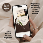 Brown Save the Date Website Template Canva | Digital Wedding Website with Voice Note + RSVP | Lace Envelope