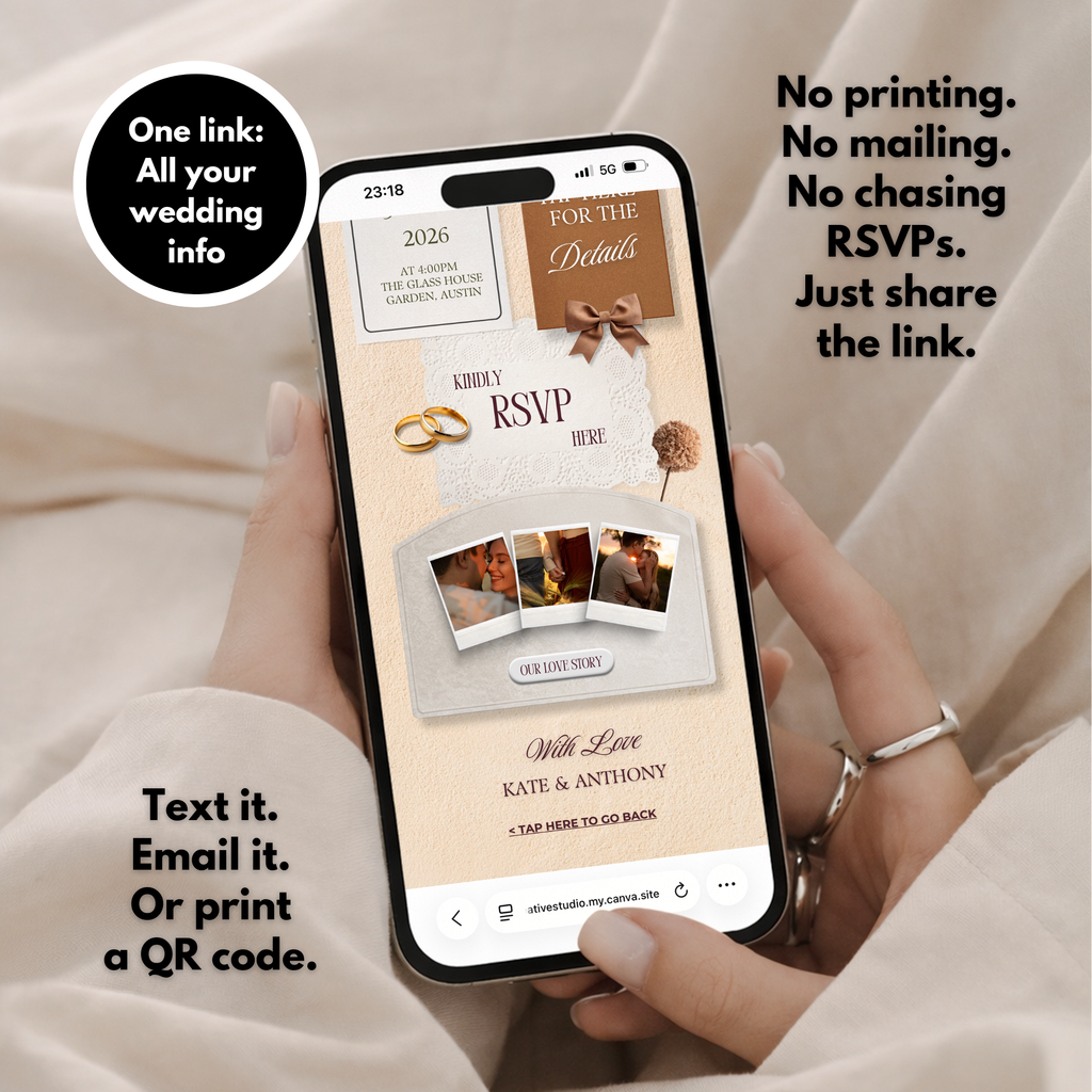 Terracotta Boho Chic Wedding Website Template with RSVP | Earthy Bride RSVP Site | Boho Digital Invitation Editable Canva Design