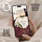 Plantilla Web de Guarda la Fecha Borgoña Marfil Canva | Web de Boda Digital con Nota de Voz + RSVP | Sobre de Encaje