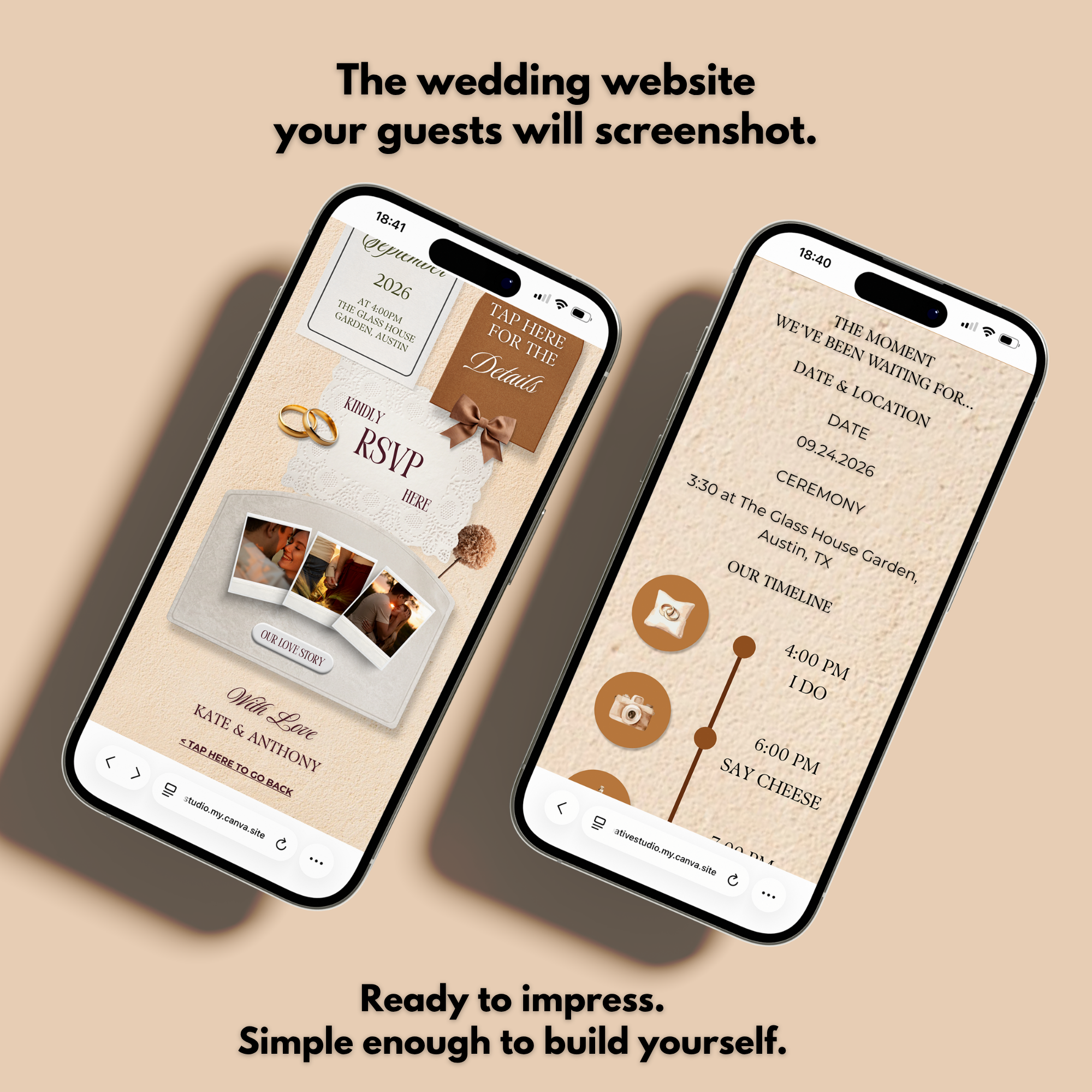 Terracotta Boho Chic Wedding Website Template with RSVP | Earthy Bride RSVP Site | Boho Digital Invitation Editable Canva Design
