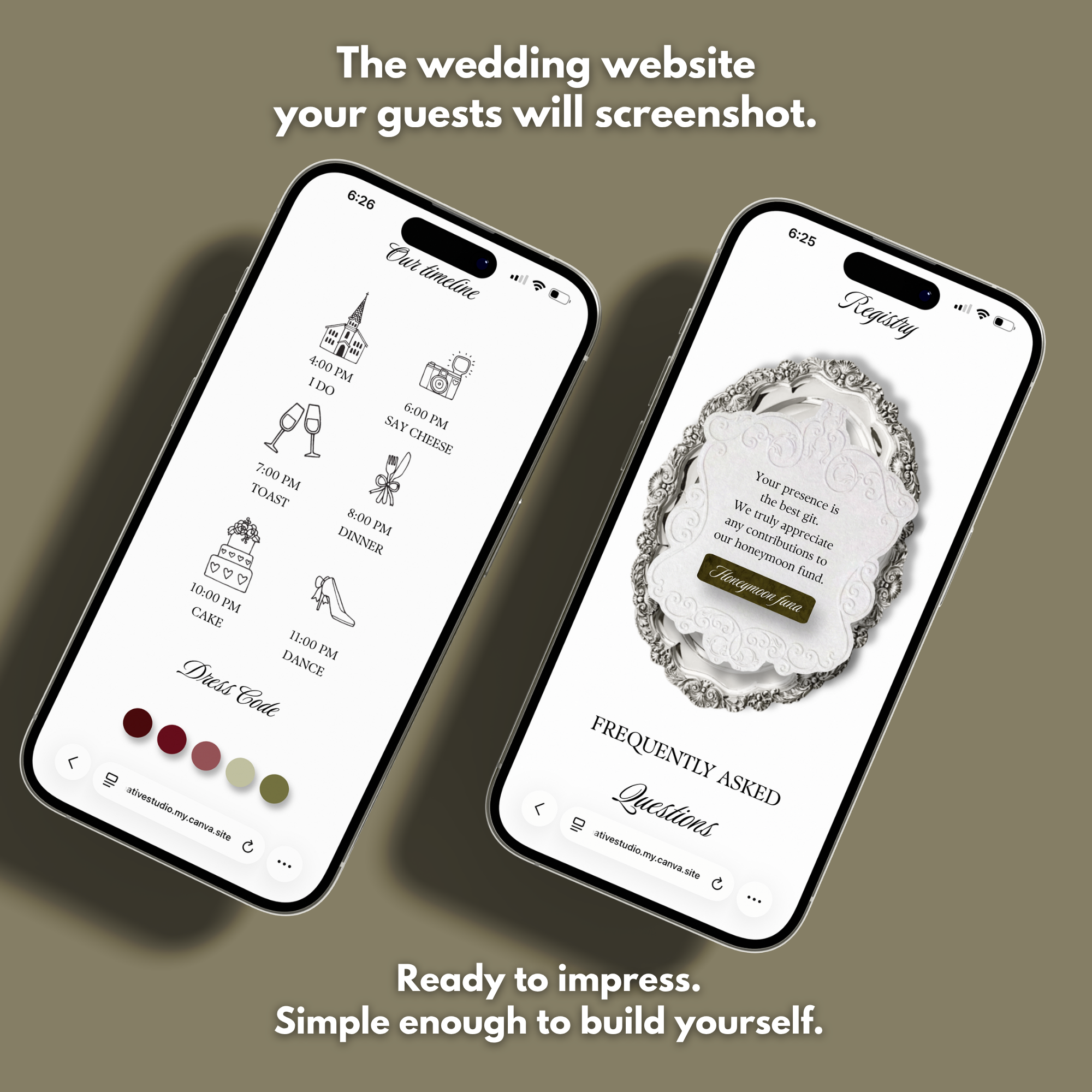 Olive Green Burgundy Floral Wedding Website Template with RSVP | Canva Web Template | Old Money Digital Invitation & Save the Date