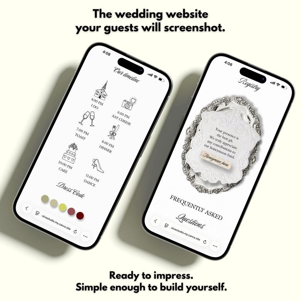 Ivory Black Green Burgundy Floral Wedding Website Template with RSVP | Canva Web Template | Old Money Digital Invitation & Save the Date