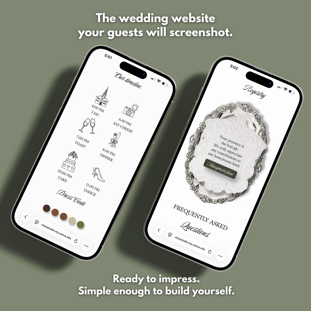 Sage Green White Floral Wedding Website Template with RSVP | Editable Canva Web Template | Old Money Digital Invitation & Save the Date