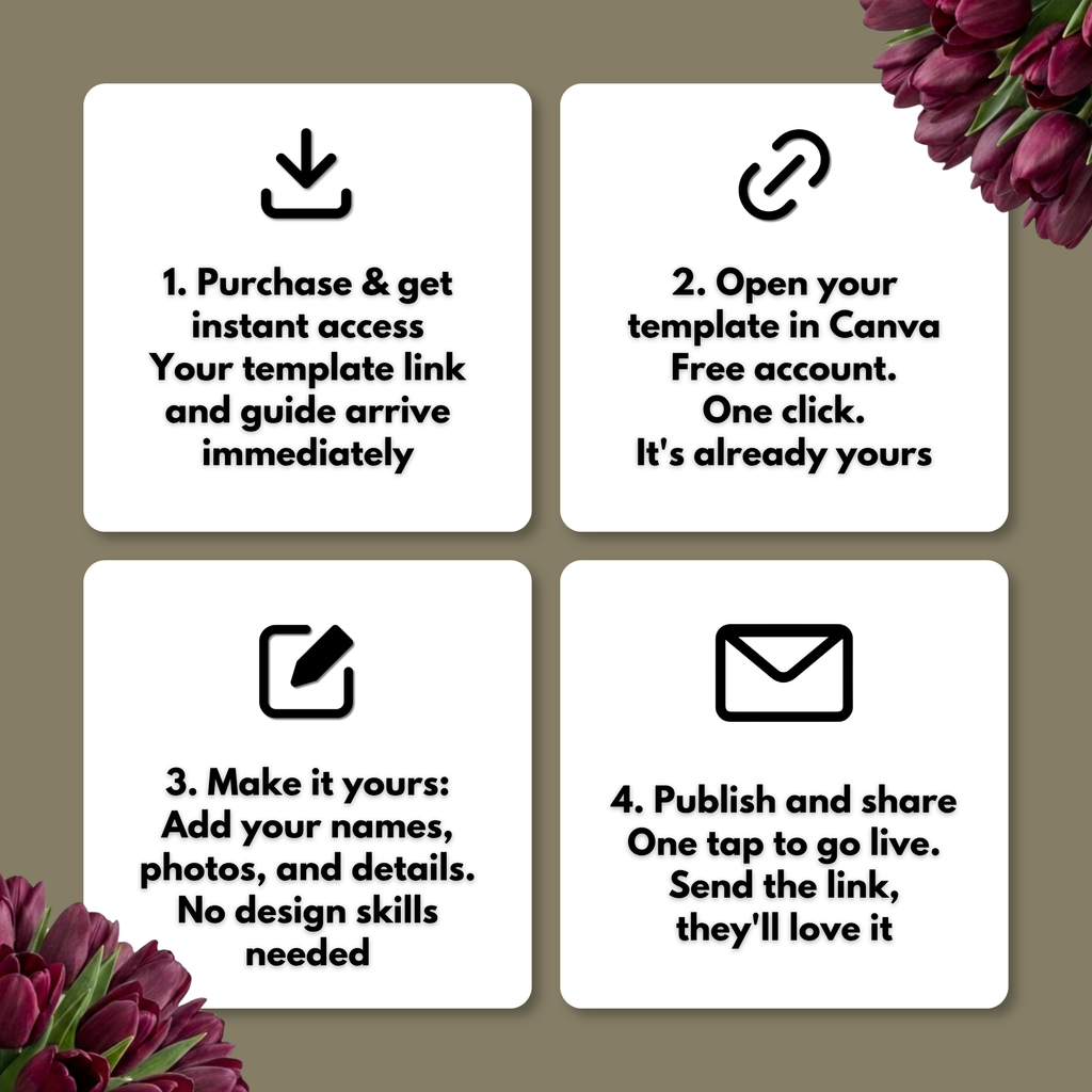 Olive Green Burgundy Floral Wedding Website Template with RSVP | Canva Web Template | Old Money Digital Invitation & Save the Date