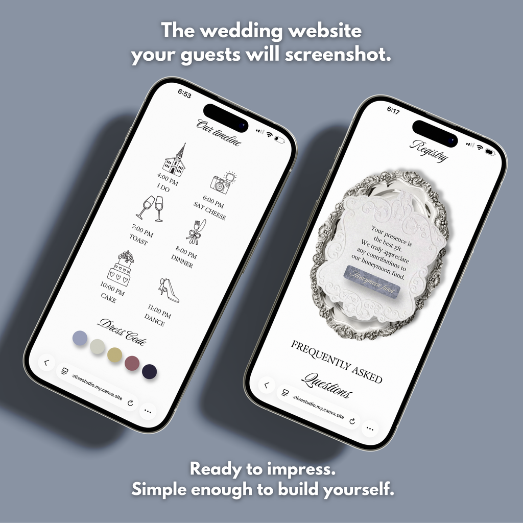 Dusty Blue Wedding Website Template with RSVP | Editable Canva Web Template | Old Money Digital Invitation & Save the Date