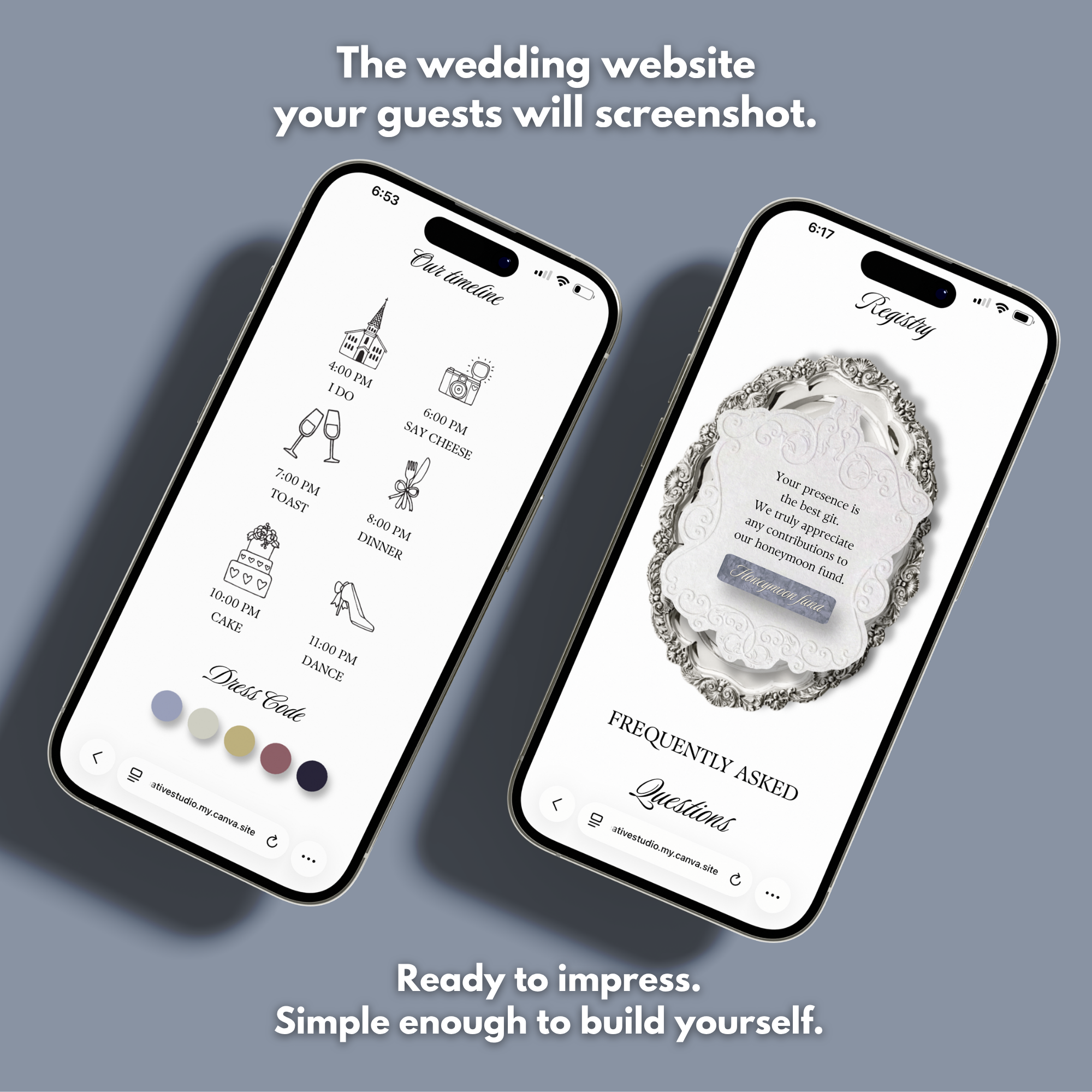 Dusty Blue Wedding Website Template with RSVP | Editable Canva Web Template | Old Money Digital Invitation & Save the Date