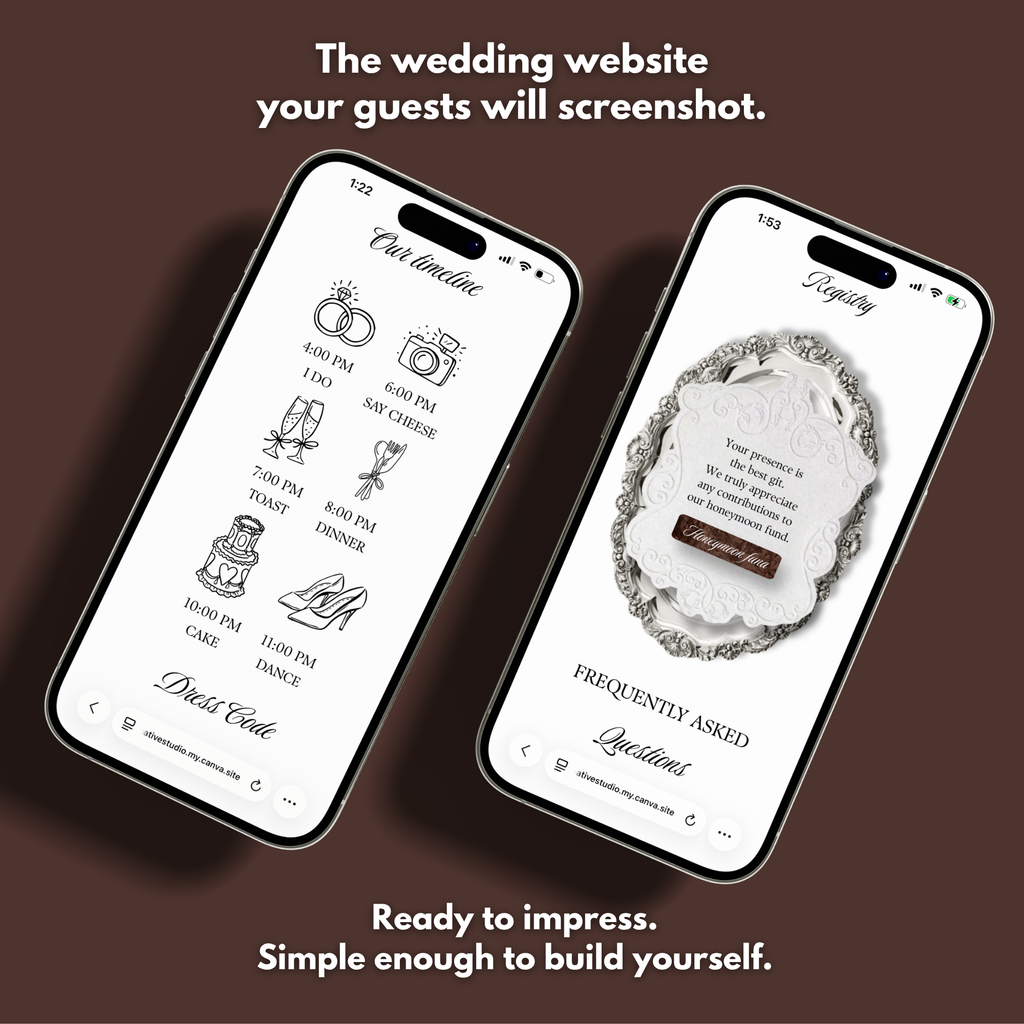 Brown & Ivory Floral Wedding Website Template with RSVP | Editable Canva Web Template | Old Money Digital Invitation Save the Date