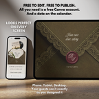 Olive Green & Burgundy Save the Date Website Template Canva | Digital Wedding Website with Voice Note + RSVP | Lace Envelope