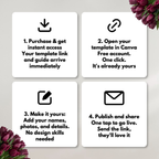 Plantilla de sitio web de boda floral borgoña, verde y rosa con RSVP | Plantilla web editable de Canva | Invitación digital Old Money para guardar la fecha