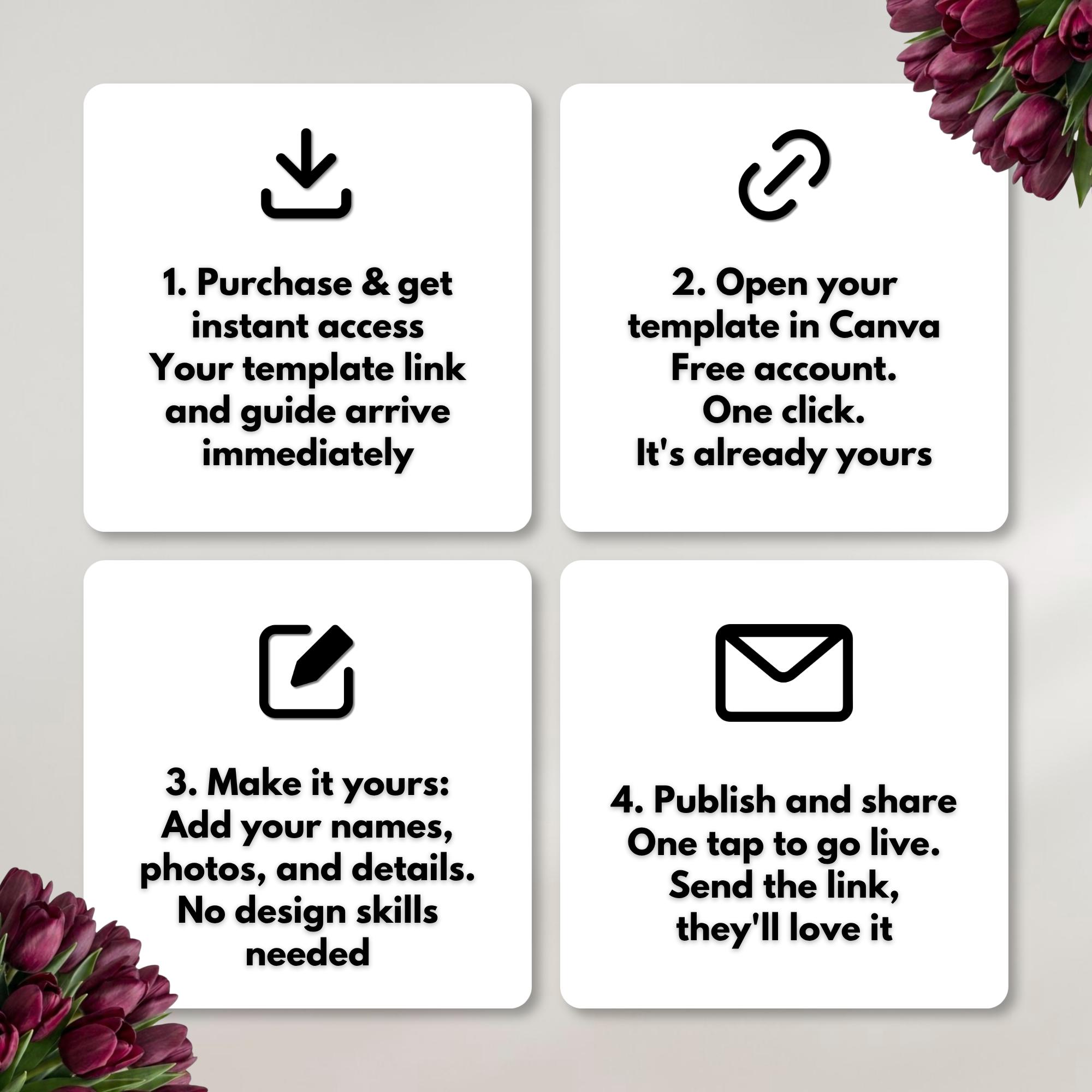 Burgundy, Green & Pink Floral Wedding Website Template with RSVP | Editable Canva Web Template | Old Money Digital Invitation Save the Date